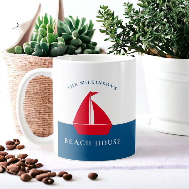 Mug Maison d'été minimaliste nautique personnalisée (Créateur téléchargé)