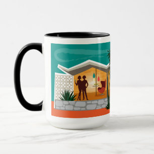 Mug Maison du milieu du siècle sur le toit en tôle pli