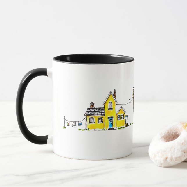 Mug Maison Jaune Avec Blanchisserie (Avec donut)