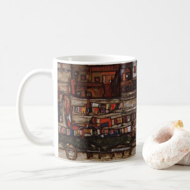 Mug Maisons avec lessive d'Egon Schiele (Avec donut)