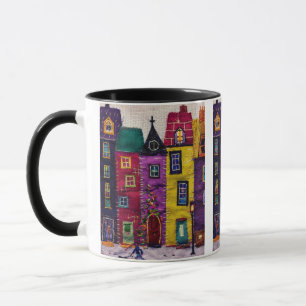 Mug Maisons Colorées en Patchwork Art Textile