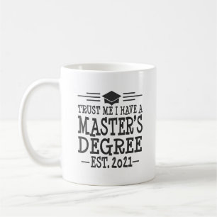 Mug Maîtrise Diplôme de 2021 Cadeau d'études MSW MBA M