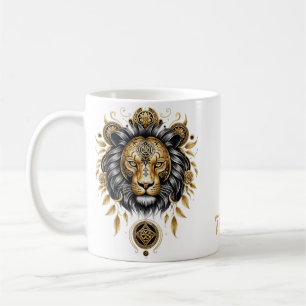 Mug Majestic tête de lion doré avec crinière noire.