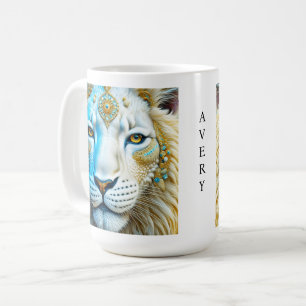 Mug Majestueux Lion Blanc et Or Personnalisé