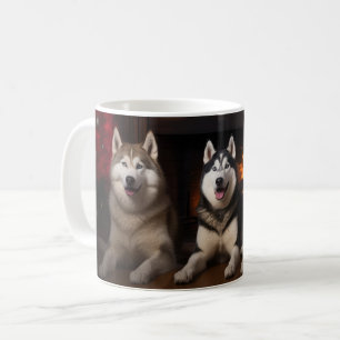 Mug Malamute en Alaska près de la cheminée Noël