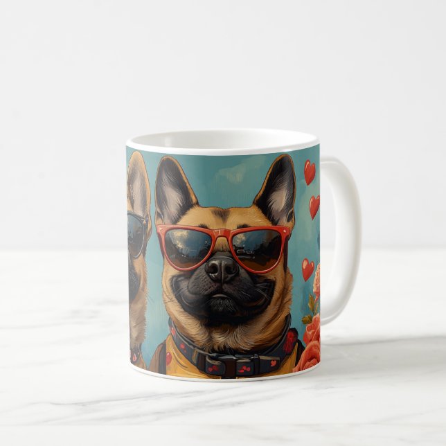 Mug Malinoi belge avec coeur Roses Saint Valentin (Devant droit)