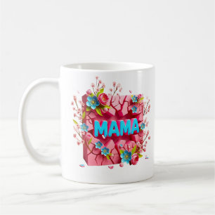 Mug MAMA 3D Conception de mur fissuré avec des fleurs