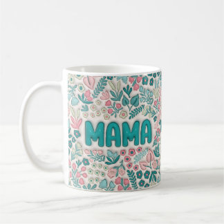 Mug Mama Bohème Motif Floral Teal et Rose