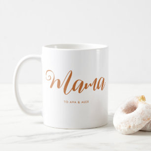 Mug Mama Chic Boho Script et coeur avec des noms d'enf