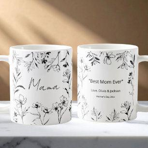 Mug Mama Citation personnalisée Art en ligne floral no