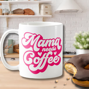 Mug Mama Coffee Time Rose Chaud Typographie Groovy