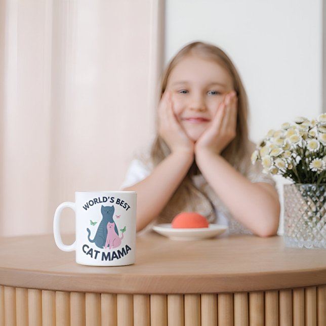 Mug Mama de chat rose illustrative du monde (Créateur téléchargé)