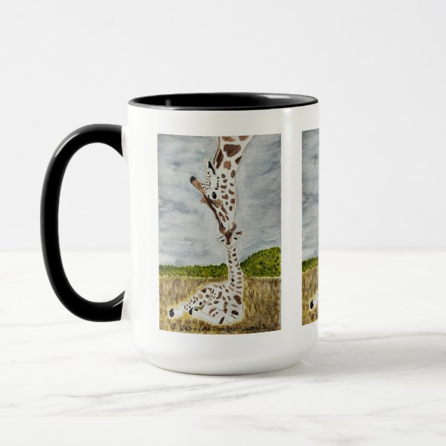 Mug Mama Giraffe Kissing Calf Art original (Gauche)