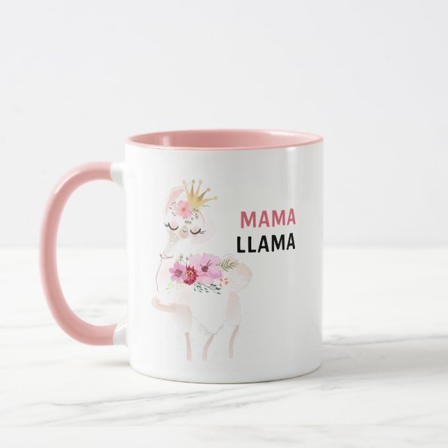 Mug Mama Llama Drôle Jolie Llama Rose Floral (Gauche)