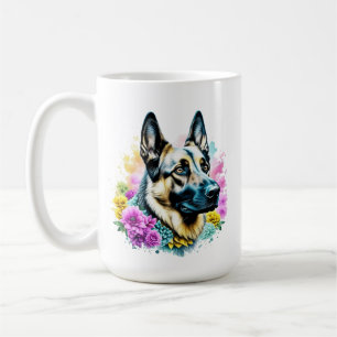 Mug Maman Berger Allemand Fleurs Roses et Jaunes