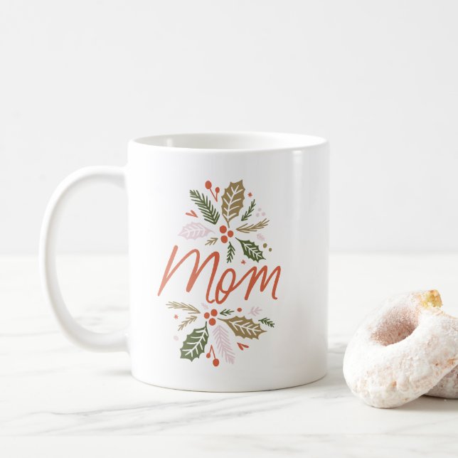 Mug Maman Bright Holly Noël Rouge Script (Avec donut)