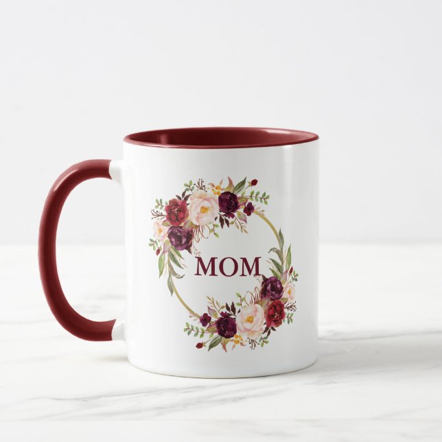 Mug Maman Burgundy Aquarelle Or Floral (Gauche)