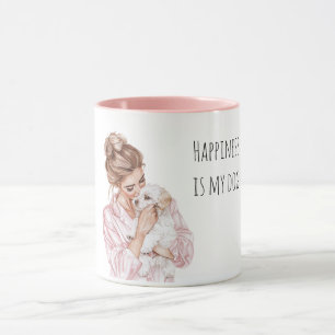 Mug Maman Chien Chiots Crème Blanche Rose