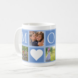 Mug Maman Custom 5 Photos Coeurs Bleu