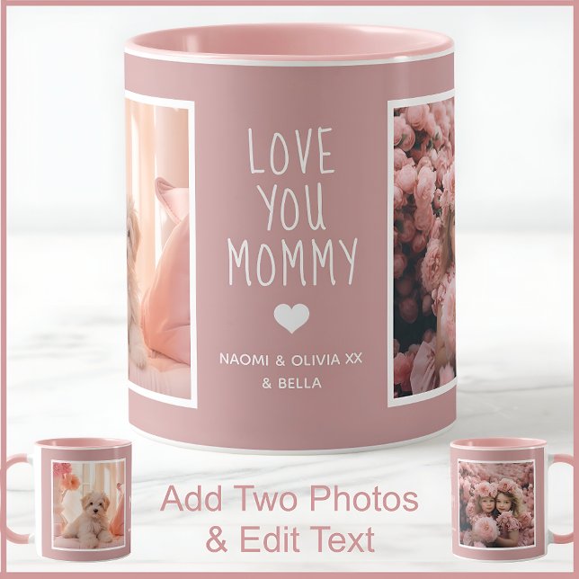 Mug Maman Deux Photo Texte Personnalisé Dusty Rose C91 (Créateur téléchargé)