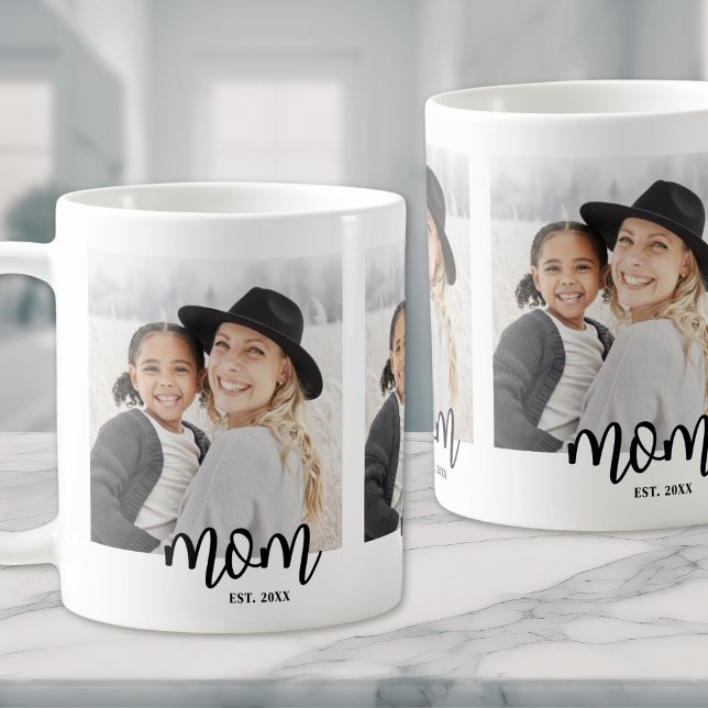 Mug Maman Etabli Script Photo Cadeau (Mom Established Script Photo Gift Coffee Mug)