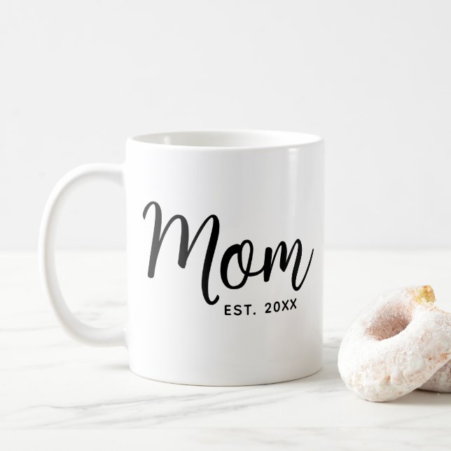 Mug Maman Etablie Date Script Noir Nouvelle Maman Cade (Avec donut)