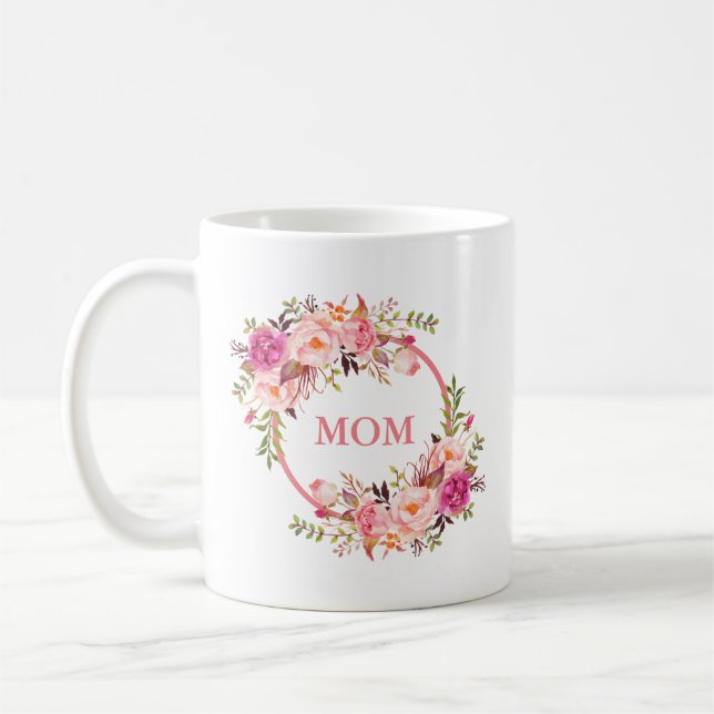 Mug Maman florale rose d'aquarelle (Gauche)