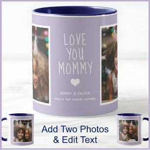 Mug Maman Je T'aime 2 Photos Moderne Lilas Mauve C123 