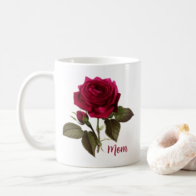 Mug Maman Jolie Avec Rose - Nom Éditable (Avec donut)
