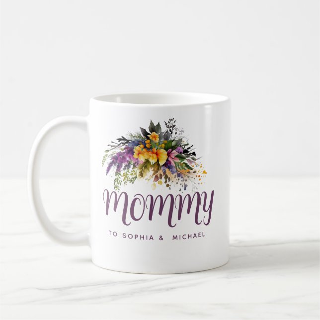 Mug Maman Kids nomme la fête des mères florales (Gauche)