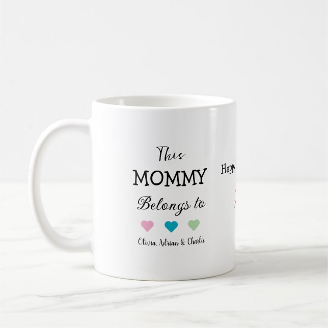 Mug Maman moderne Noms des enfants de mignons Coeurs C (Gauche)