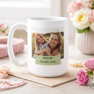 Mug Maman personnalisée Je t'aime Photo Vert Sauge