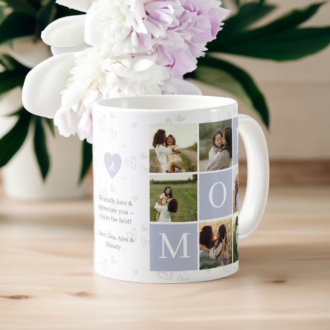 Mug Maman Photo Carré Gird Monogramme & Personnalisé (Mom Photo Square Gird Monogram & Personalized Coffee Mug)