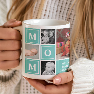 Mug Maman Photo Collage Fête Turquoise des mères