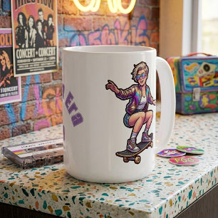 Mug Maman Rétro Skateuse Ère Nom Personnalisé Grand Ca