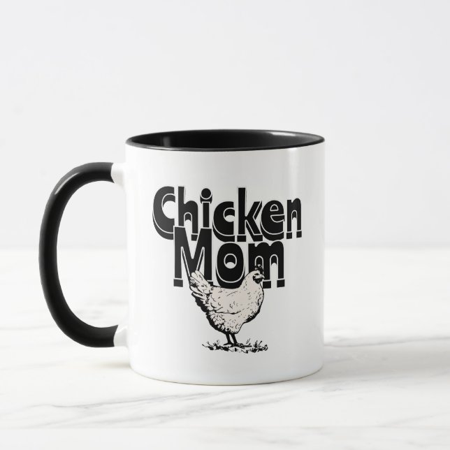 Mug Maman Vintage de poulet noir et blanc (Gauche)