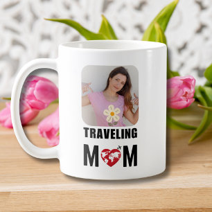 Mug Maman voyageuse mignonne, carte du monde et avion,