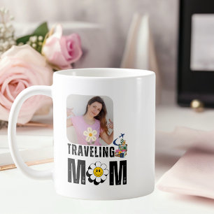 Mug Maman voyageuse mignonne, valise d'avion, photo pe