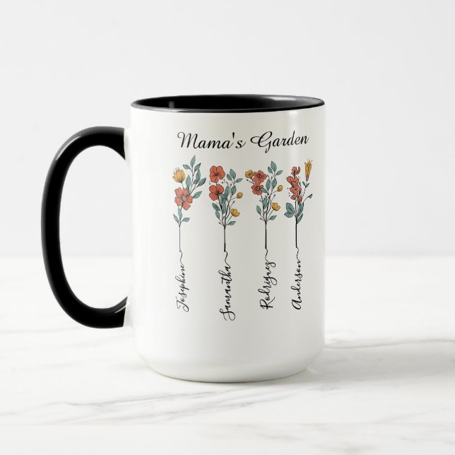 Mug Mama's Garden Custom 4 Noms cadeau floral pour mam (Gauche)