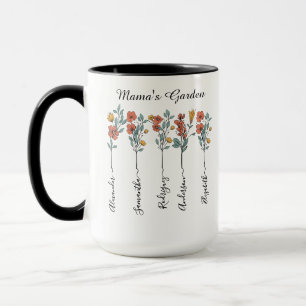 Mug Mama's Garden Custom 5 Noms cadeau floral pour mam