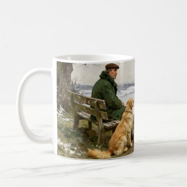 Mug Man and Dog Enjoying Winter Countryside Vista (Gauche)