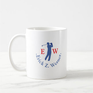 Mug Man Golfer Classy Red Blue Monogram 