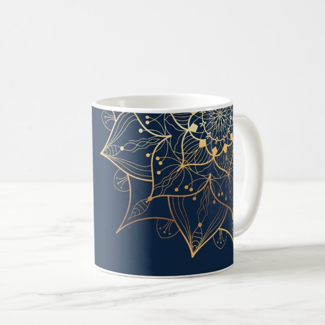 Mug Mandala bleu et or | L'art islamique inspiré (Devant droit)