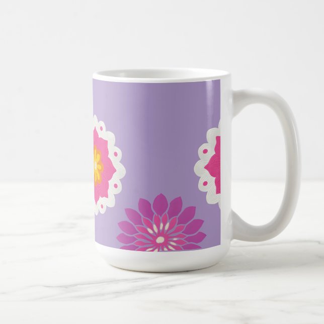 Mug mandala d'inspiration indienne en pastel rose et v (Droite)