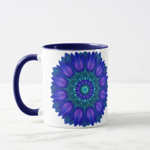 Mug Mandala Fleur aux tons lumineux de bleu