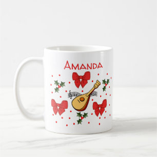Mug Mandolin Red Bows Holly Feuille Personnaliser Moti