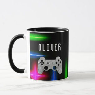 Mug Manette de jeu vidéo néon nom de joueur