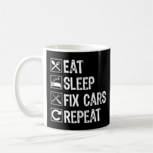 Mug Manger Dormir Réparer Voitures Répéter Drôle Papa