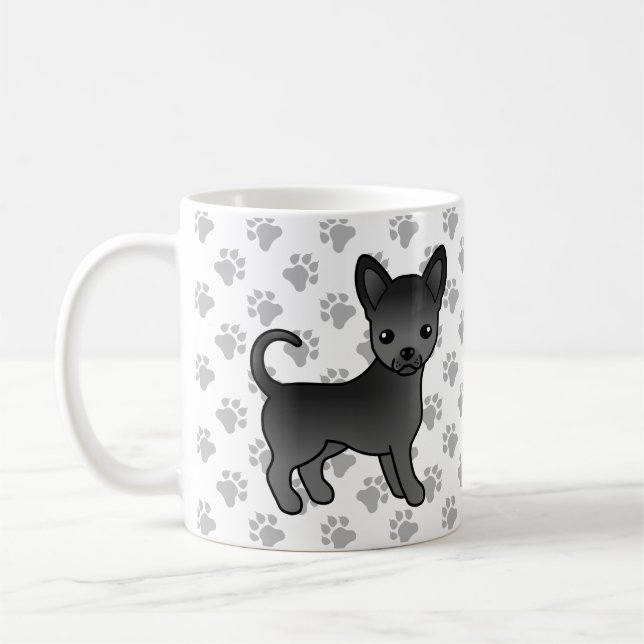 Mug Manteau noir lisse Chihuahua Cartoon Chig & Pâtes (Gauche)