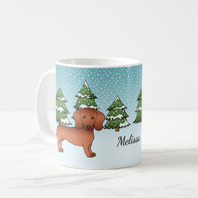 Mug Manteau rouge lisse Dachshund mignon chien - Forêt (Devant gauche)